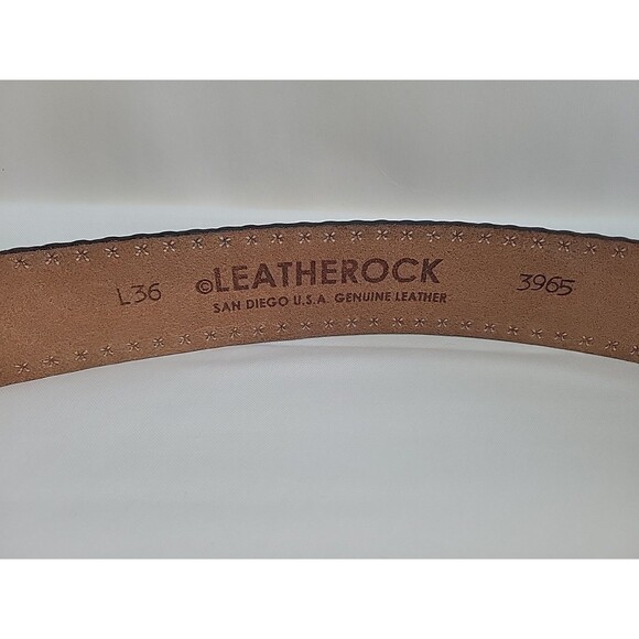 VTG Leatherock Studded Leather Belt Silver Geometric Buckle Black Distressed L36 main image 10